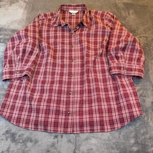 CJ Banks Plaid Button Up Shirt Tunic Top Plus Red White Long Sleeve Womens 1X